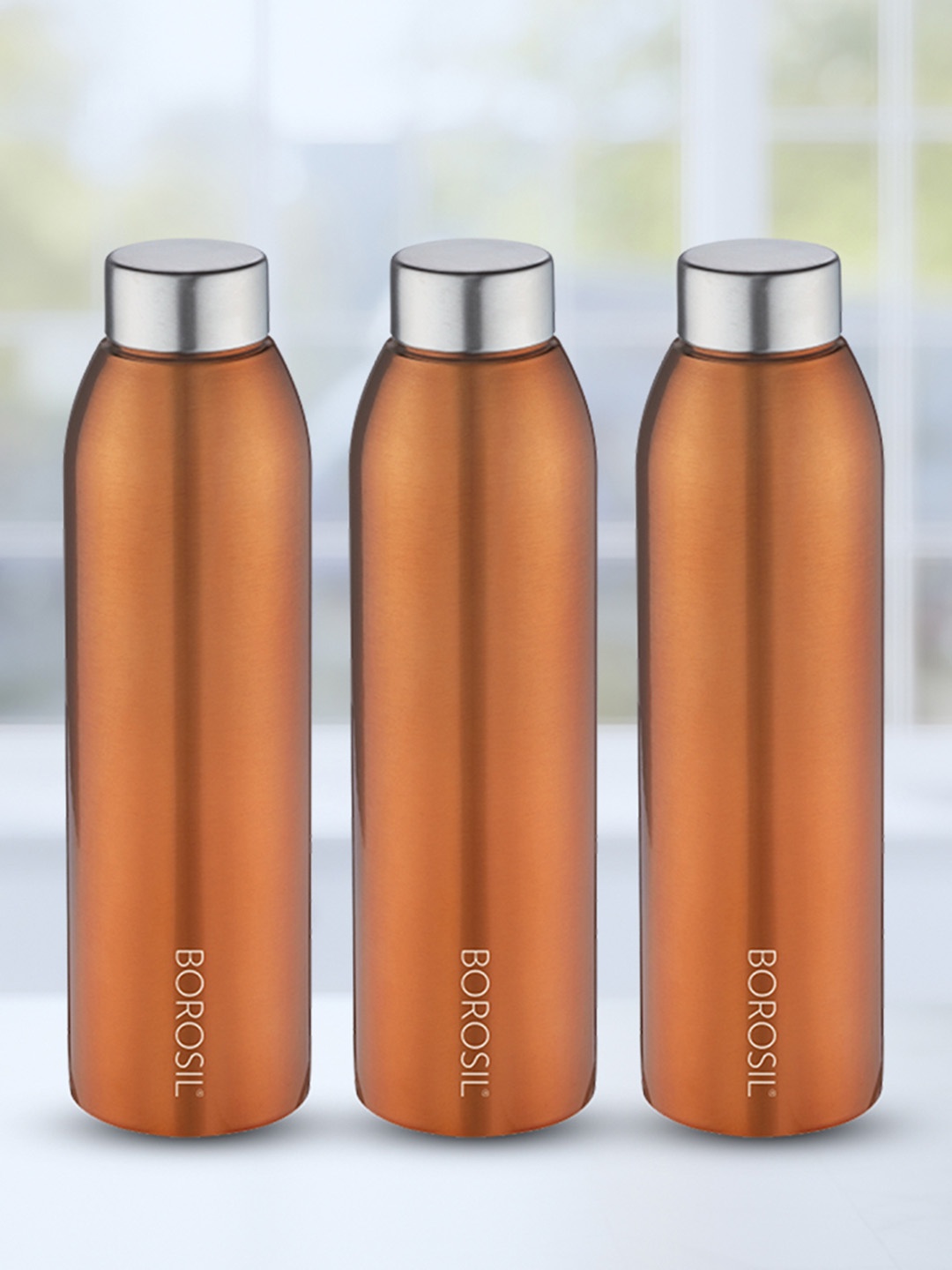 

BOROSIL Bronze-Toned 3 Pcs Stainless Steel Single Wall Water Bottles 750 ML