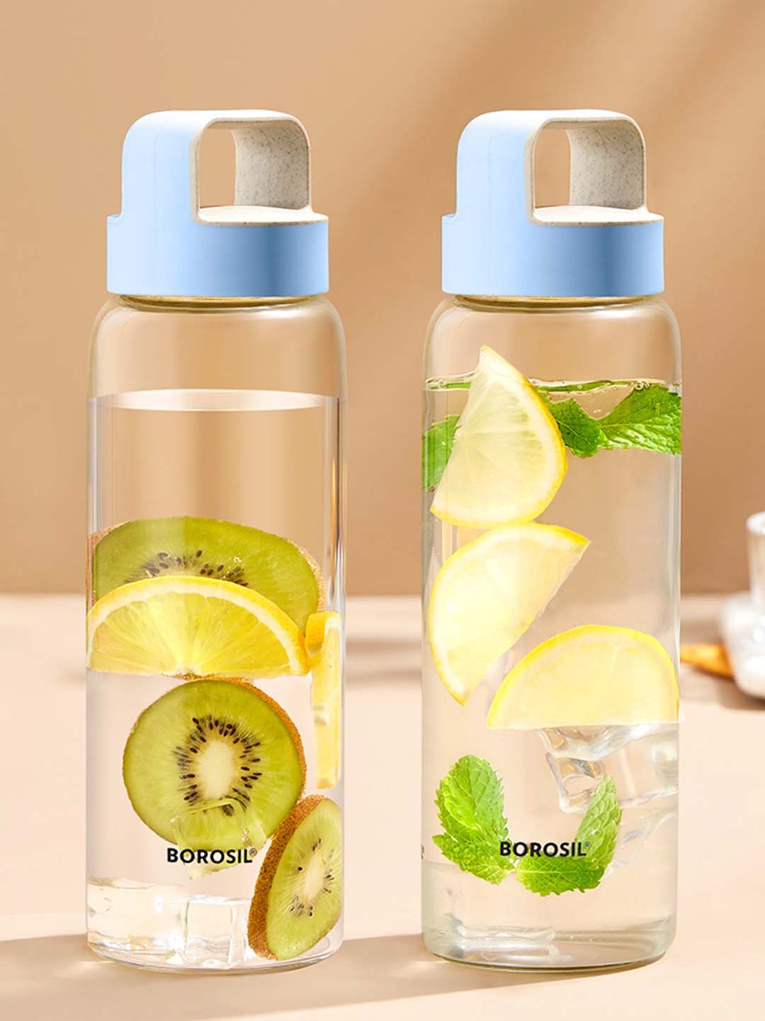 

BOROSIL Blue & Transparent 2 Pcs Wide Mouth Glass Water Bottles