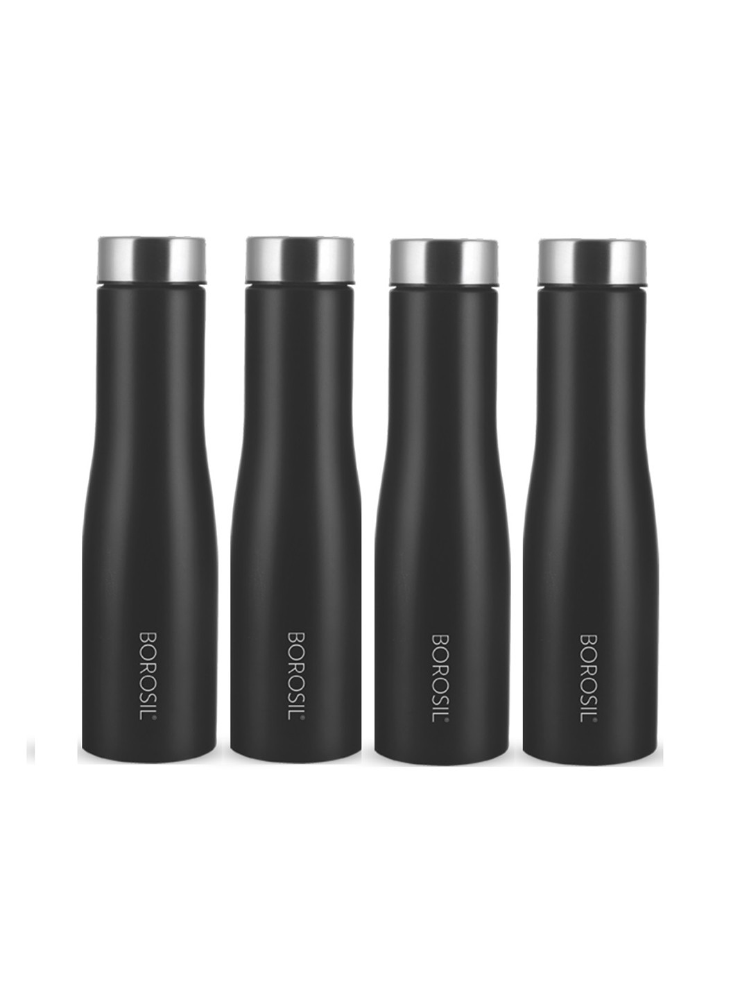 

BOROSIL Black 4 Pieces Stainless Steel Solid Water Bottles 1 L