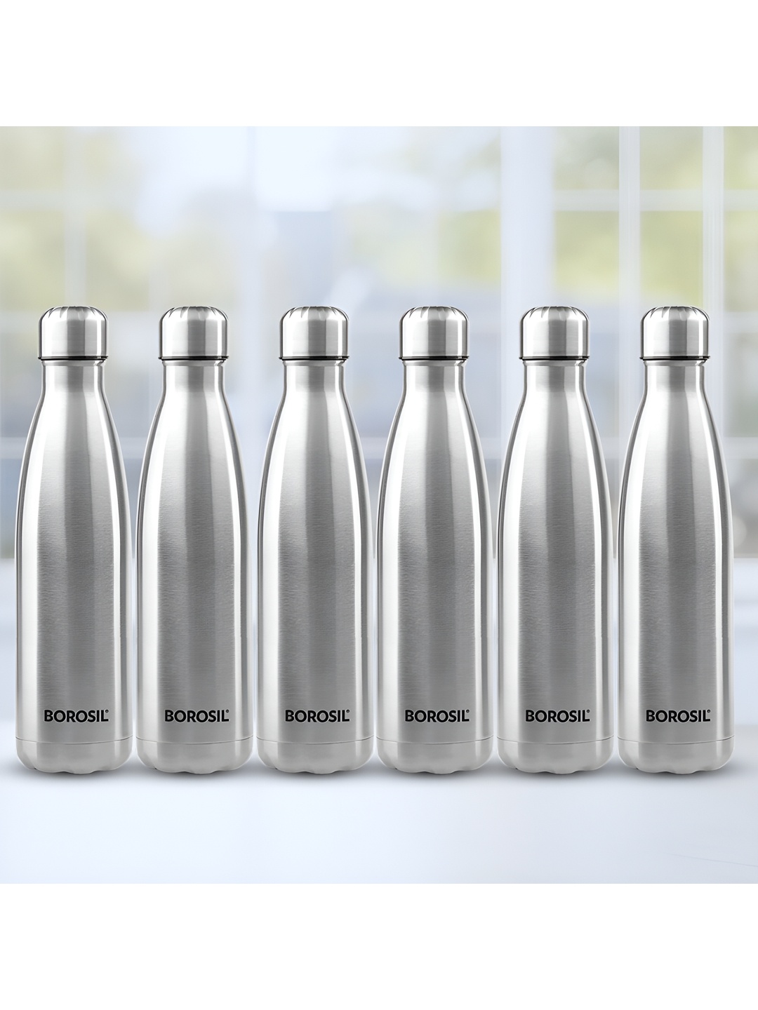 

BOROSIL Silver-Toned 6 Pcs Stainless Steel Water Bottles 1 L