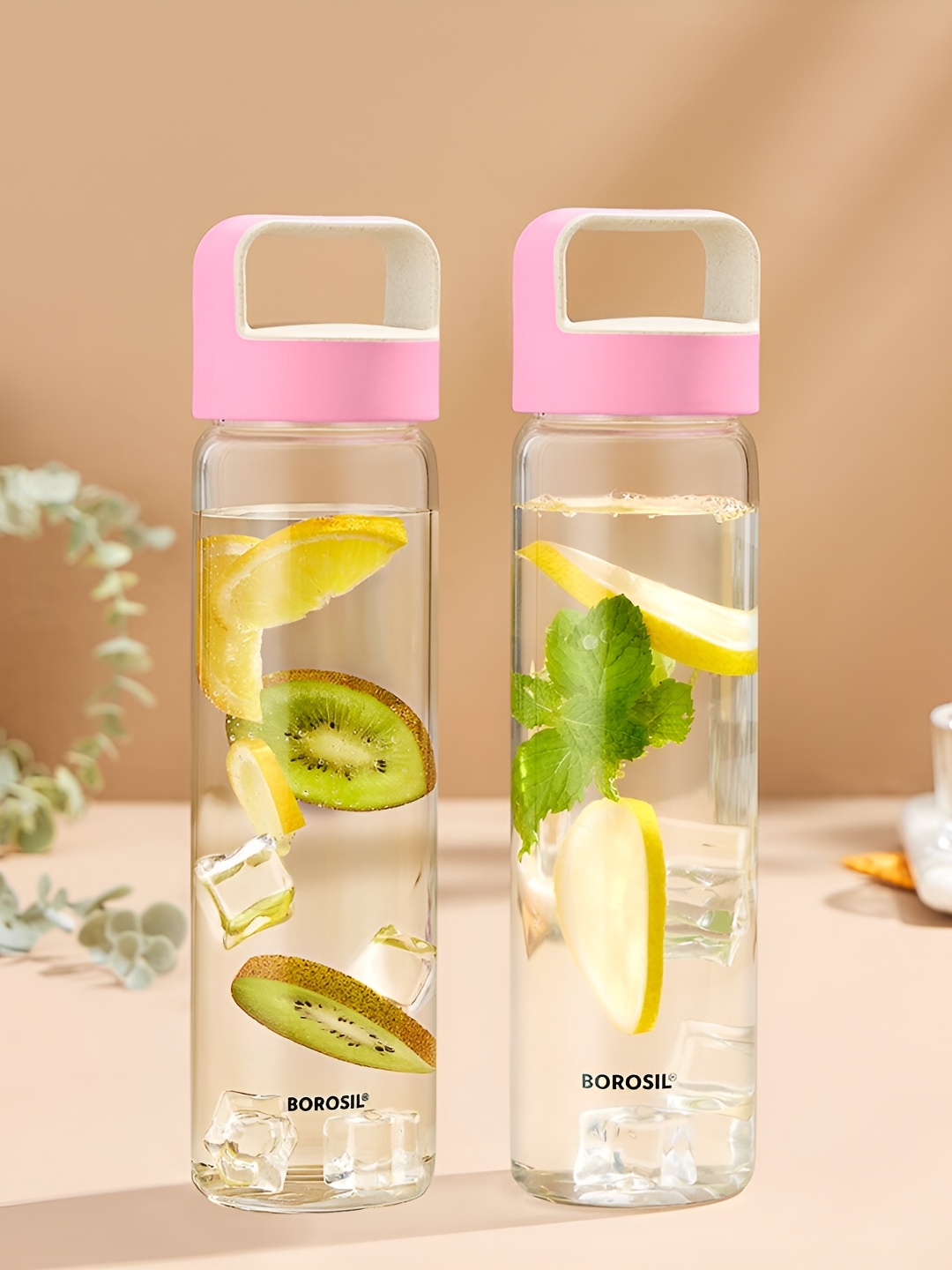 

BOROSIL Pink & Transparent 2 Pieces Glass Solid Water Bottles 550 ml