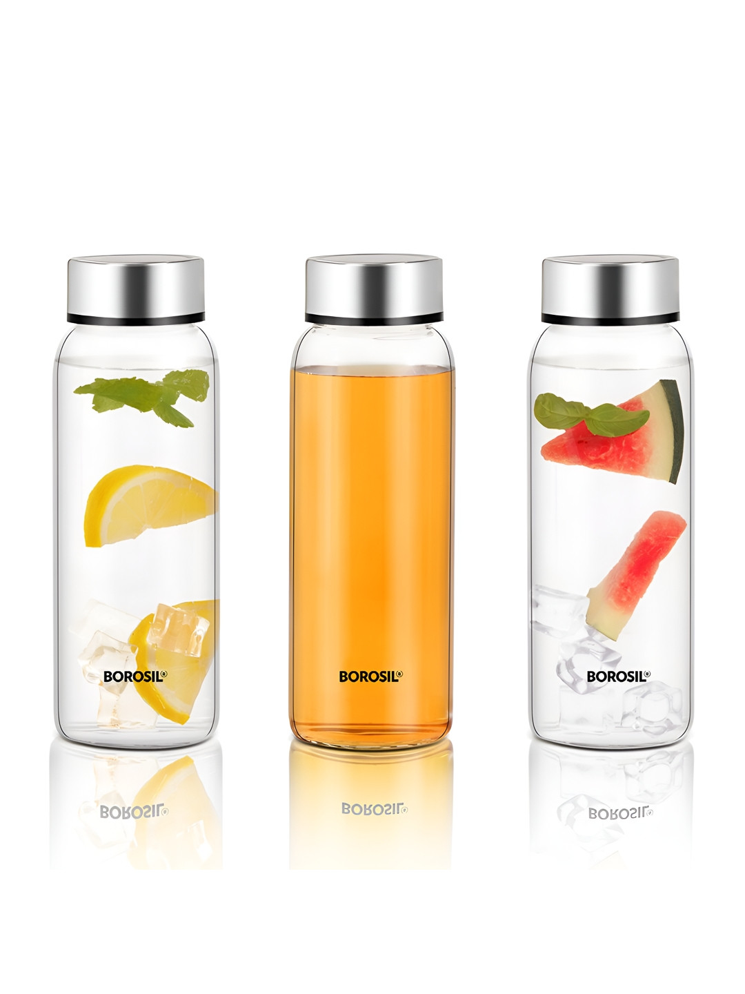 

BOROSIL Transparent 3 Pieces Glass Solid Water Bottles 750 ml