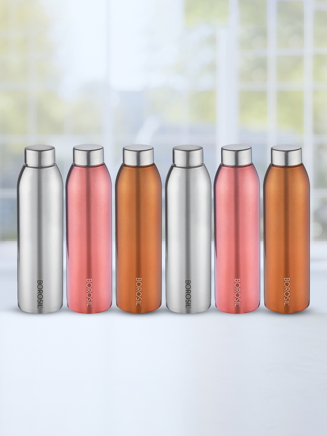 

BOROSIL Copper-Toned & Silver-Toned 6 Pcs Stainless Steel Water Bottles 750 ML