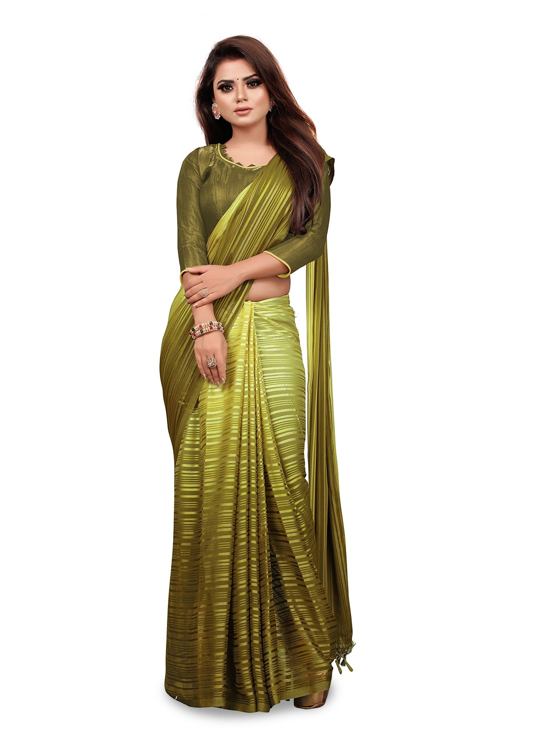 

CARTYSHOP Ombre Beads and Stones Pure Georgette Saree, Green