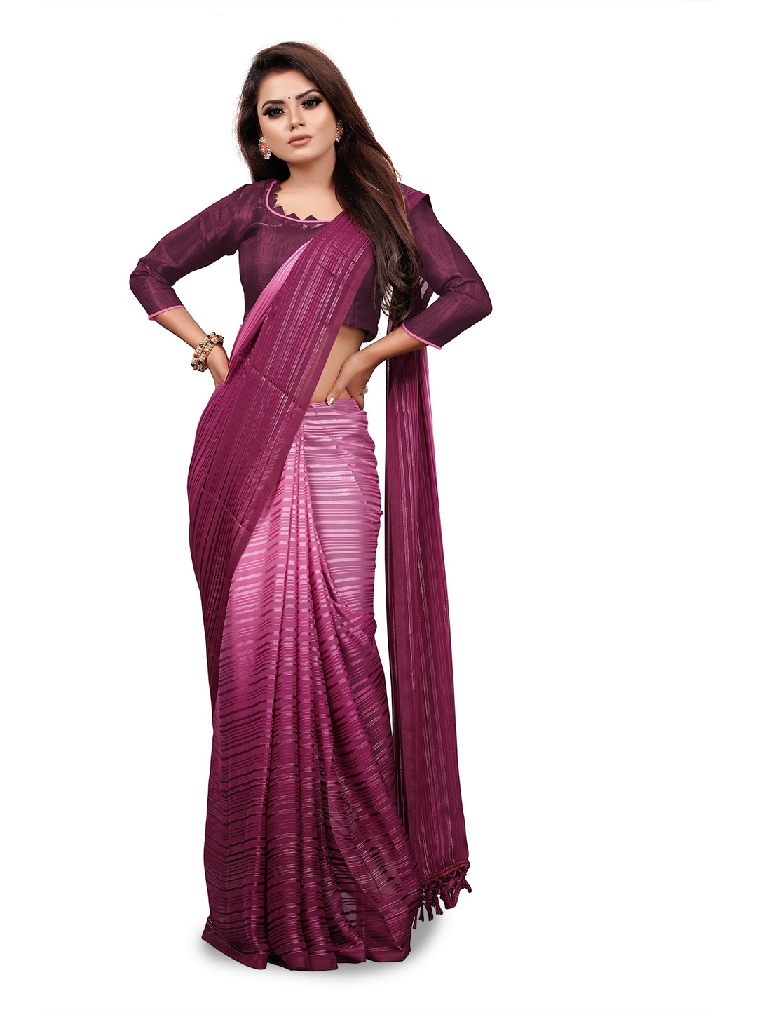 

CARTYSHOP Ombre Pure Georgette Saree, Magenta