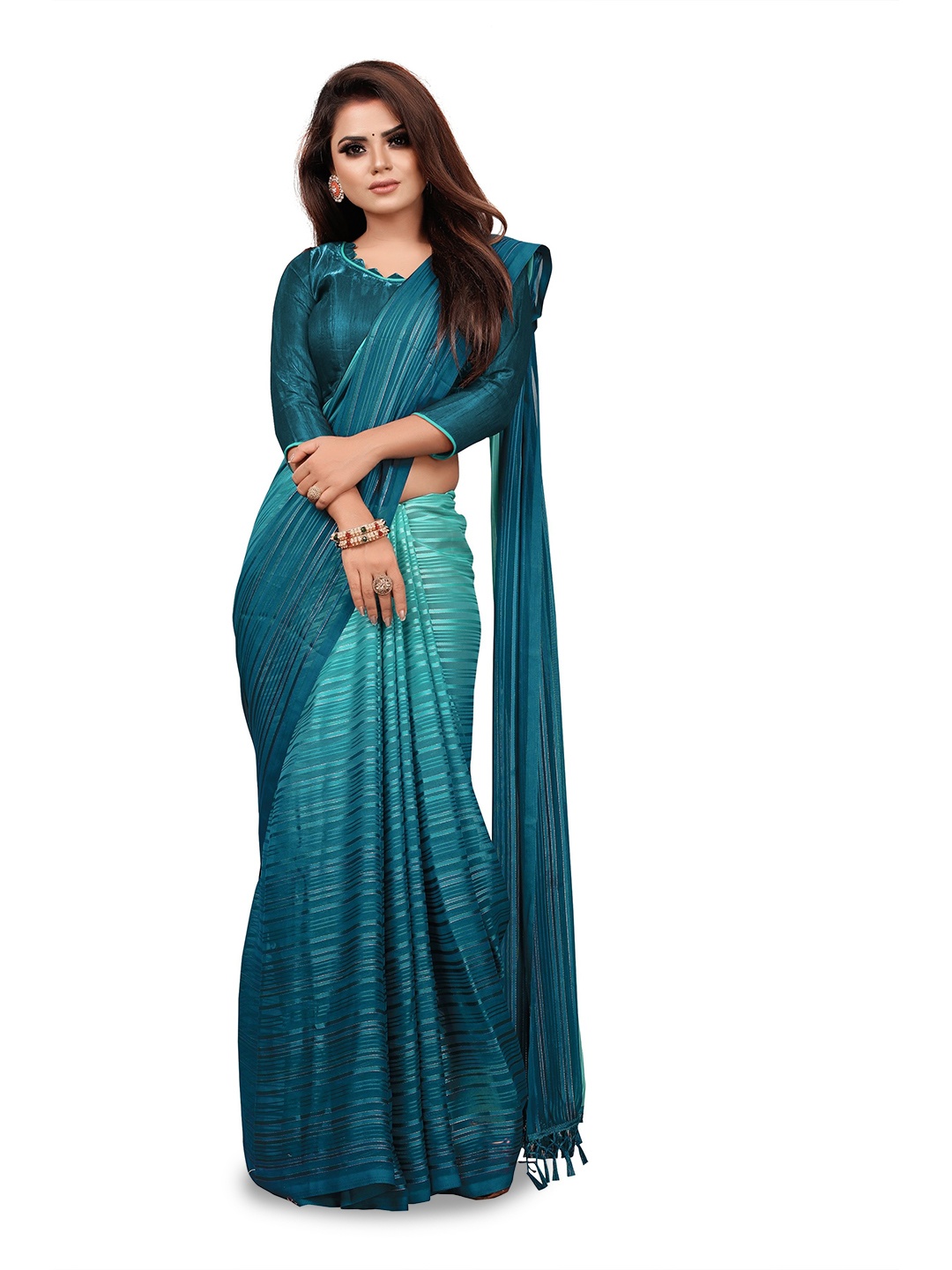 

CARTYSHOP Ombre Pure Georgette Saree, Blue