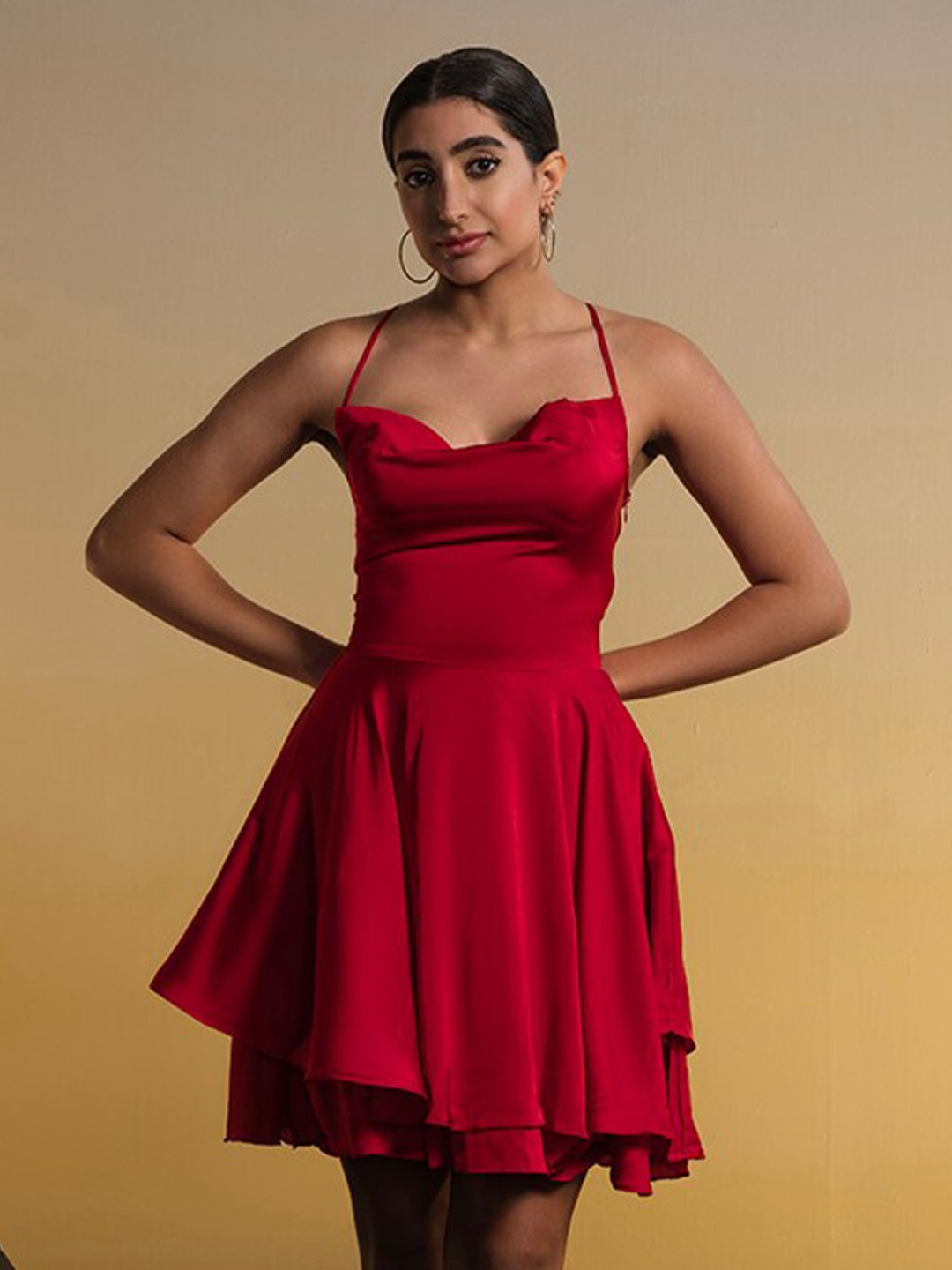 

Oh So Fly Shoulder Straps Satin Fit & Flare Dress, Red