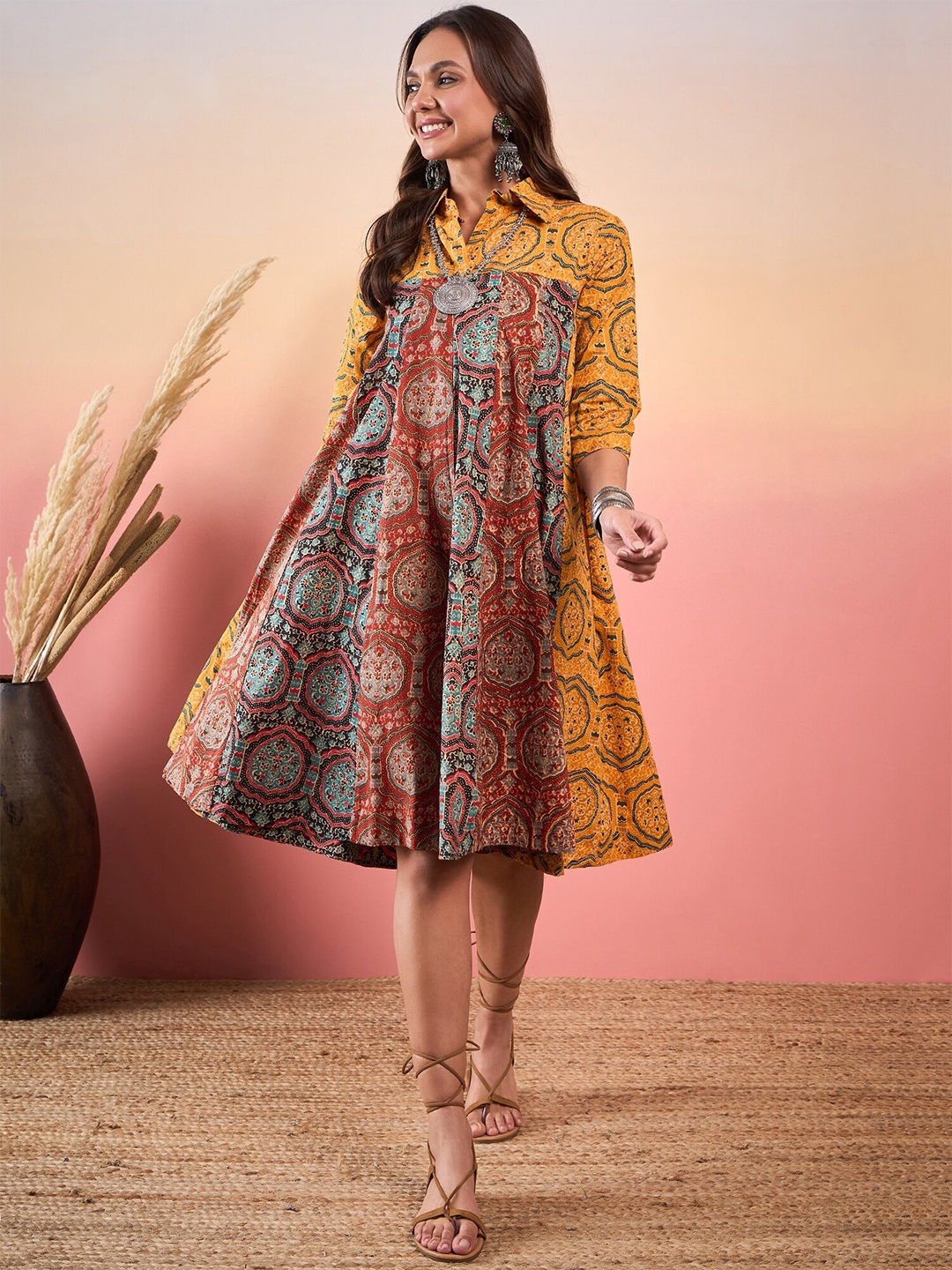 

InWeave Floral Printed A-Line Dress, Mustard