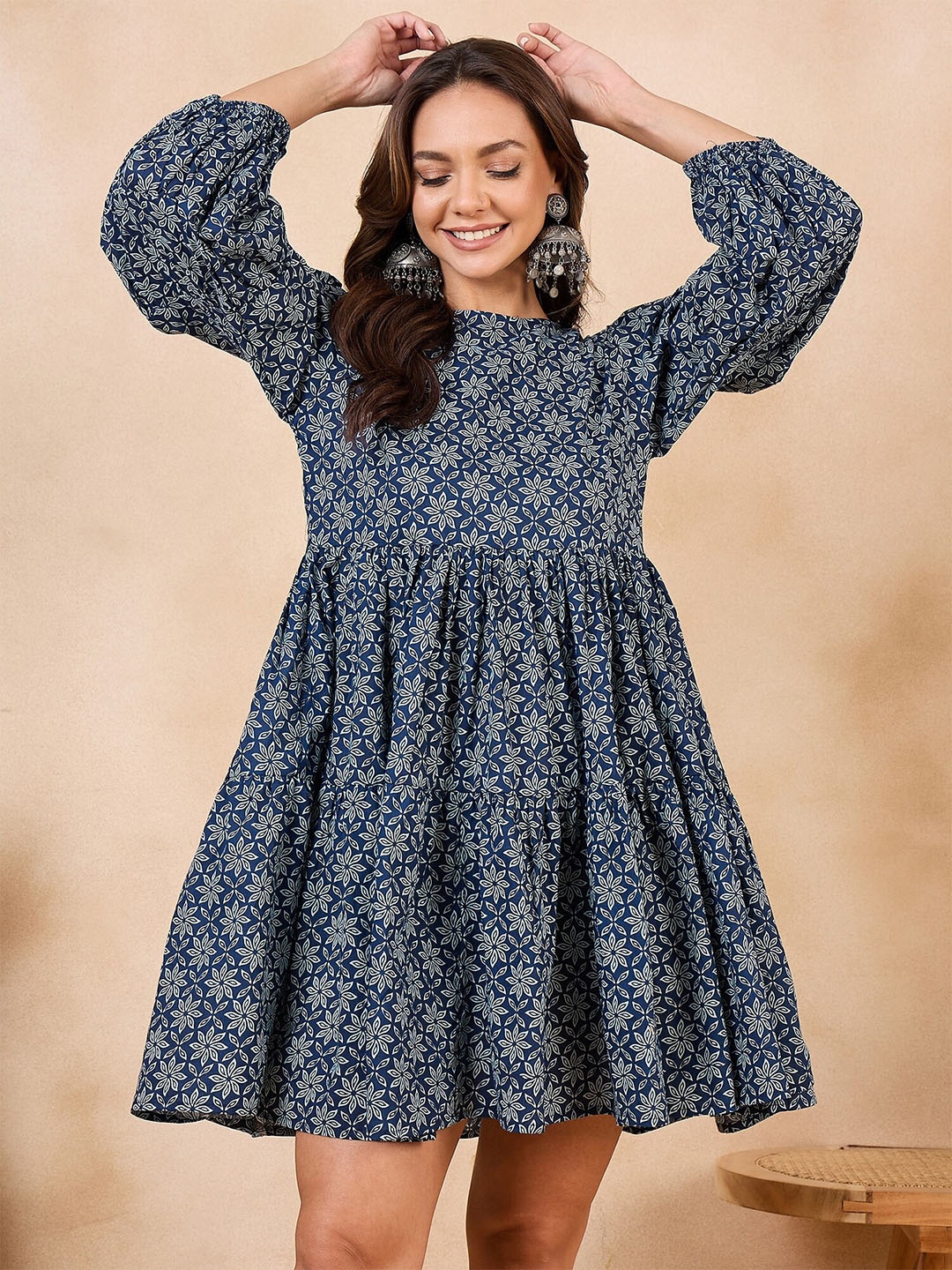 

InWeave Floral Printed Puff Sleeve Fit & Flare Dress, Blue