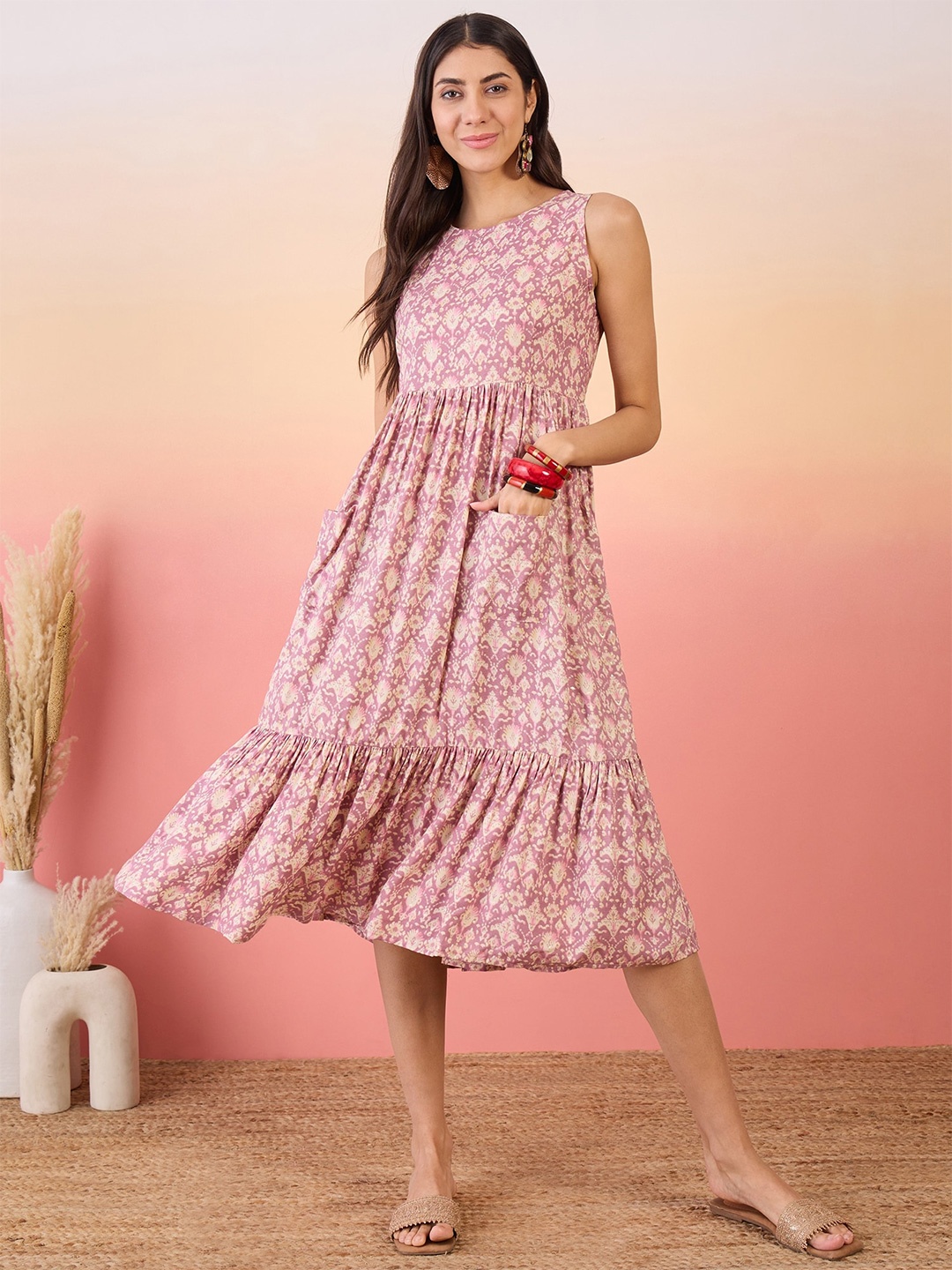 

InWeave Floral Printed Fit & Flare Dress, Pink