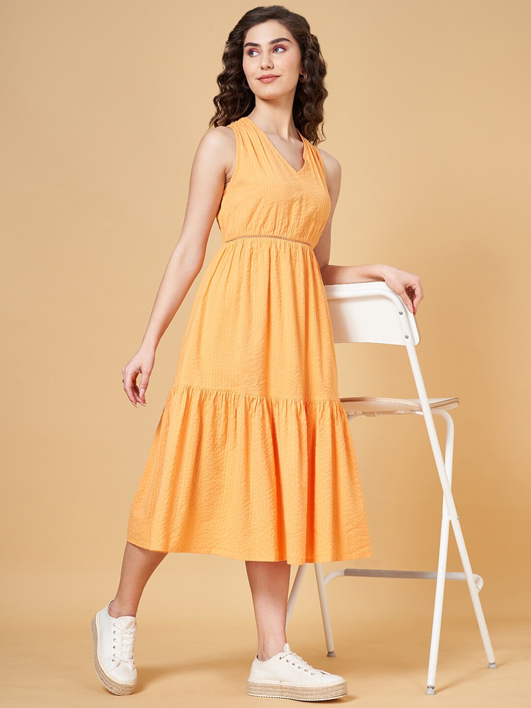 

People V Neck Sleeveless A-Line Midi Dress, Orange