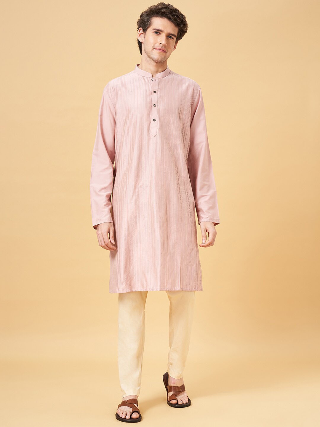 

indus route by Pantaloons Striped Straight Kurta, Pink