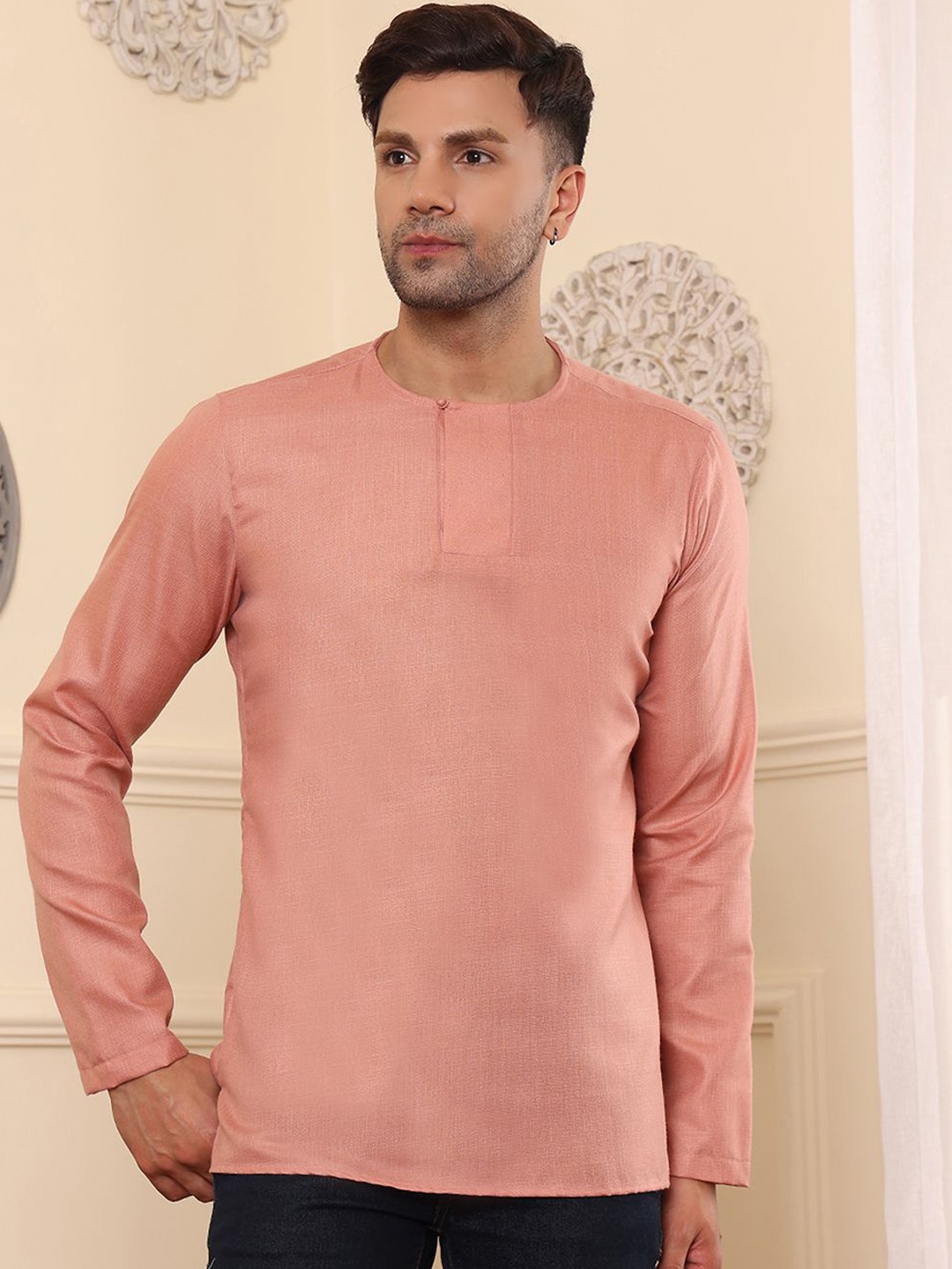 

DEYANN Jacquard Straight Short Kurta, Peach