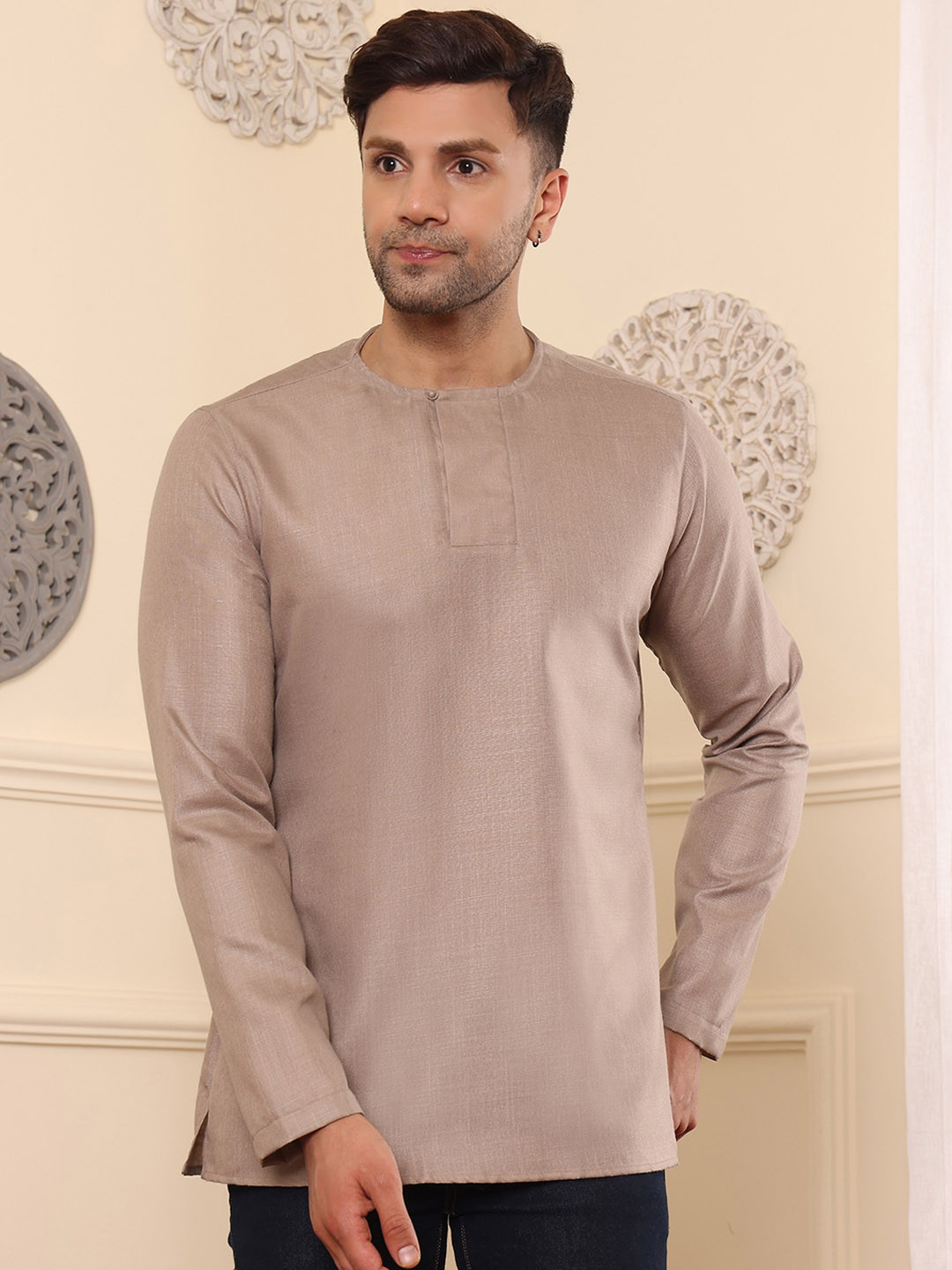 

DEYANN Jacquard Straight Short Kurta, Brown