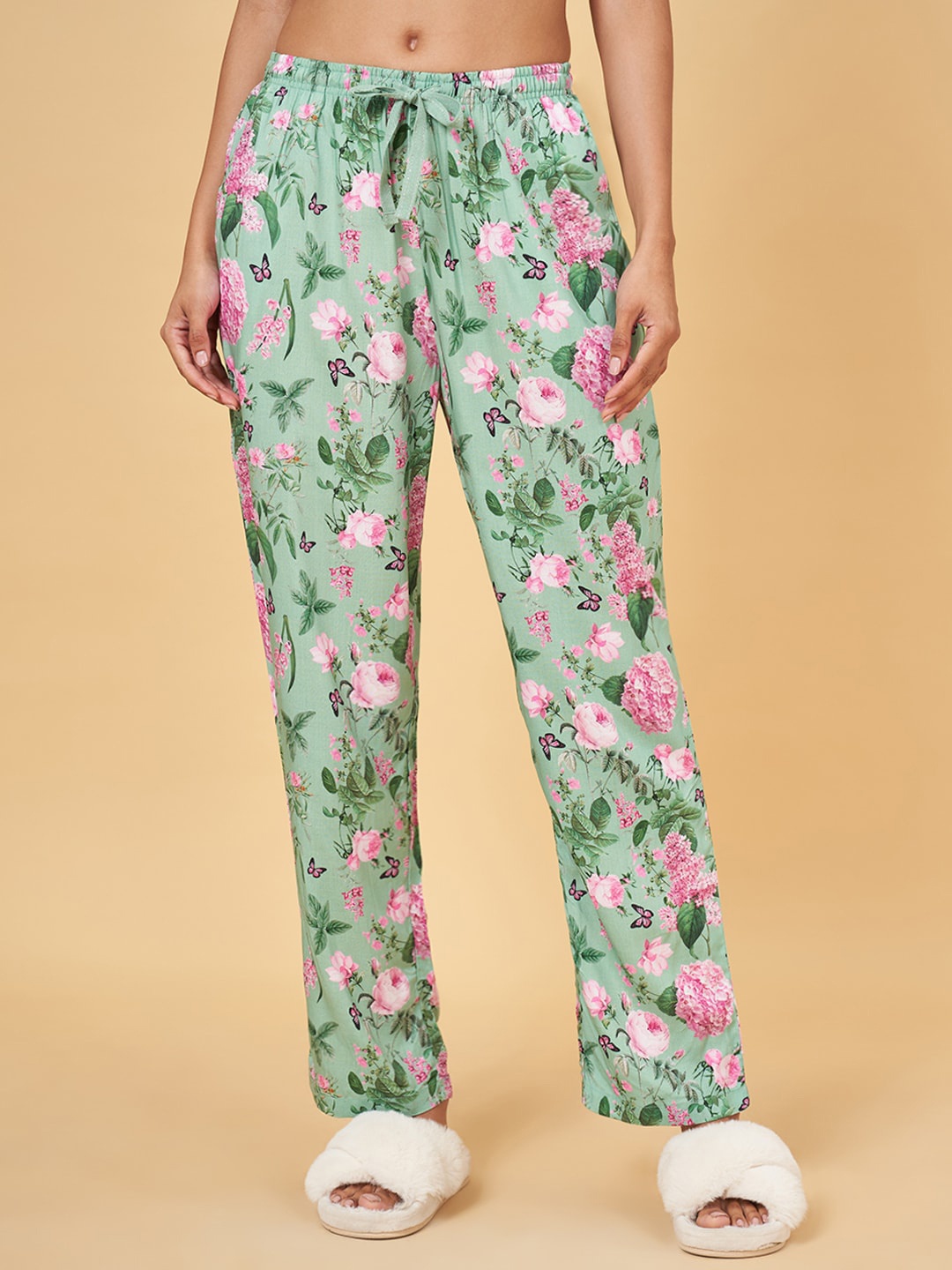 

Dreamz by Pantaloons Women Floral Printed Lounge Pants, Green