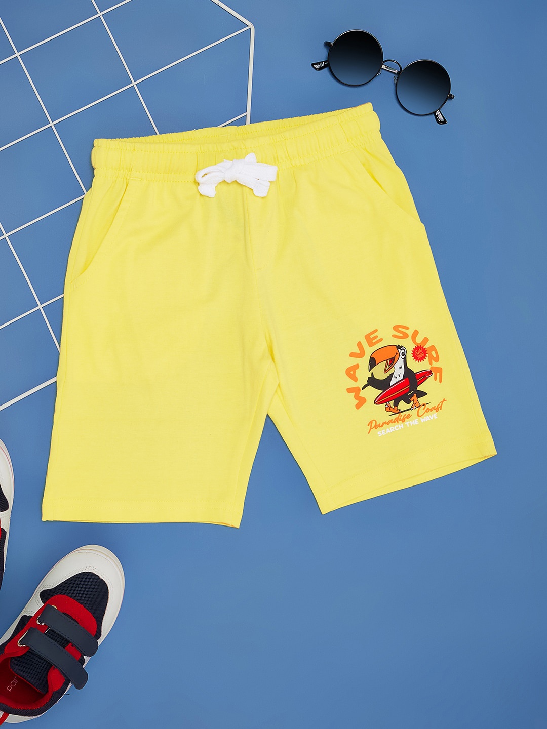 Pantaloons Junior Boys Printed Mid-Rise Pure Cotton Shorts, Yellow