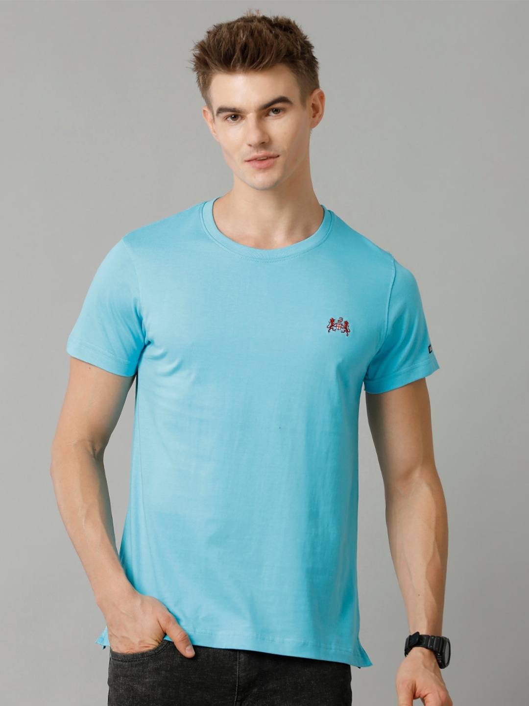 

Double Two Men Applique T-shirt, Blue