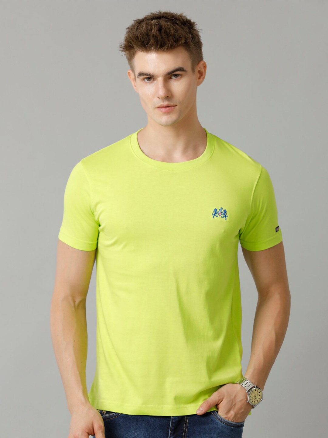 

Double Two Men Round Neck T-shirt, Lime green