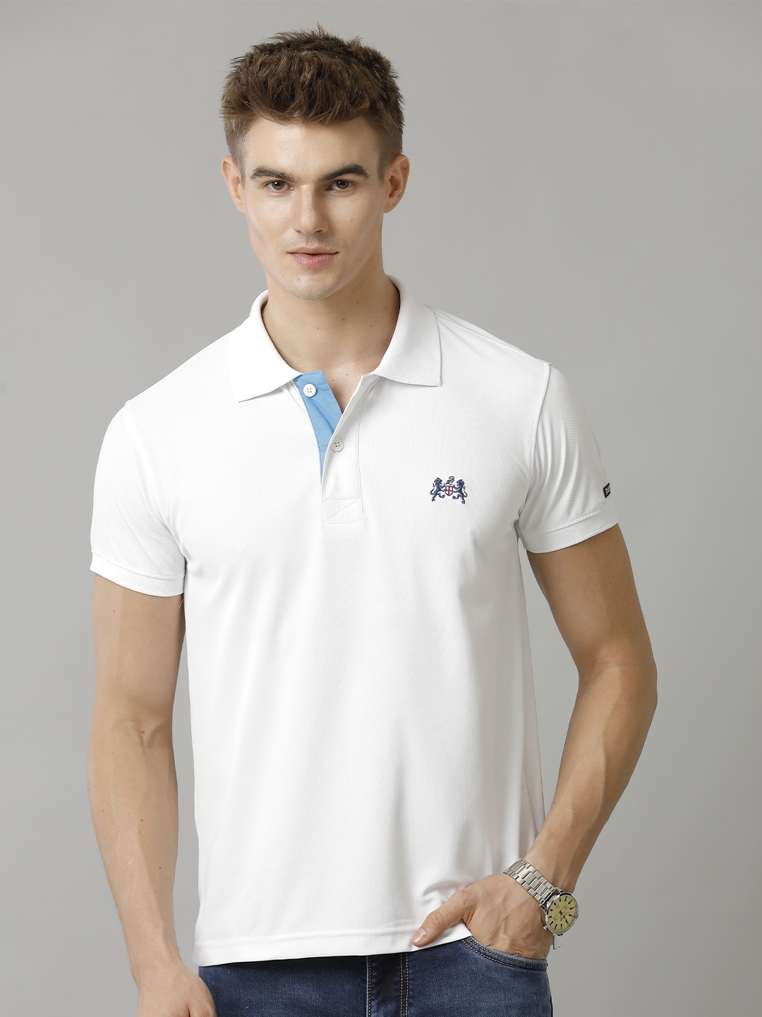 

Double Two Men Polo Collar T-shirt, White