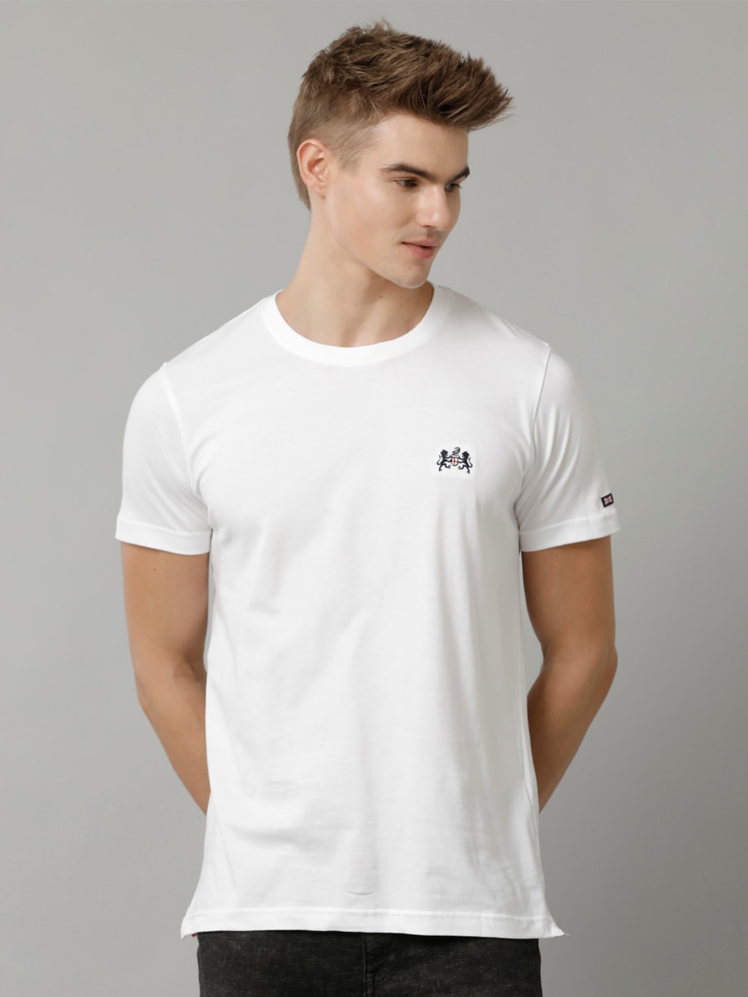 

Double Two Men Round Neck Applique T-shirt, White