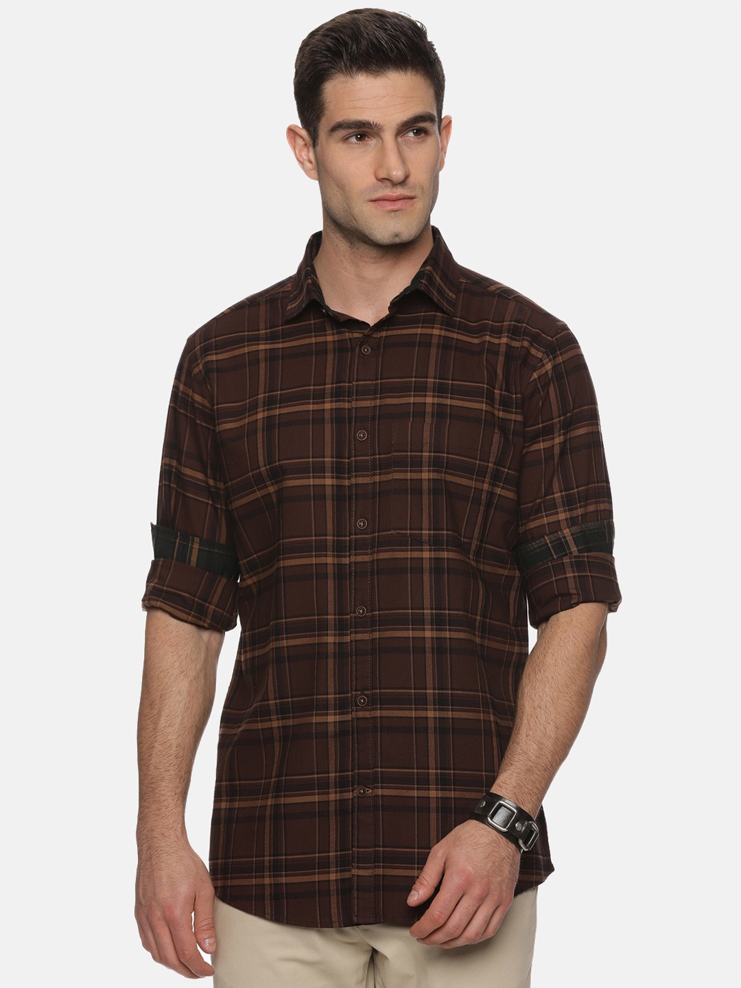 

THE FORMAL CLUB Premium Fit Tartan Checked Oxford Weave Cotton Casual Shirt, Brown