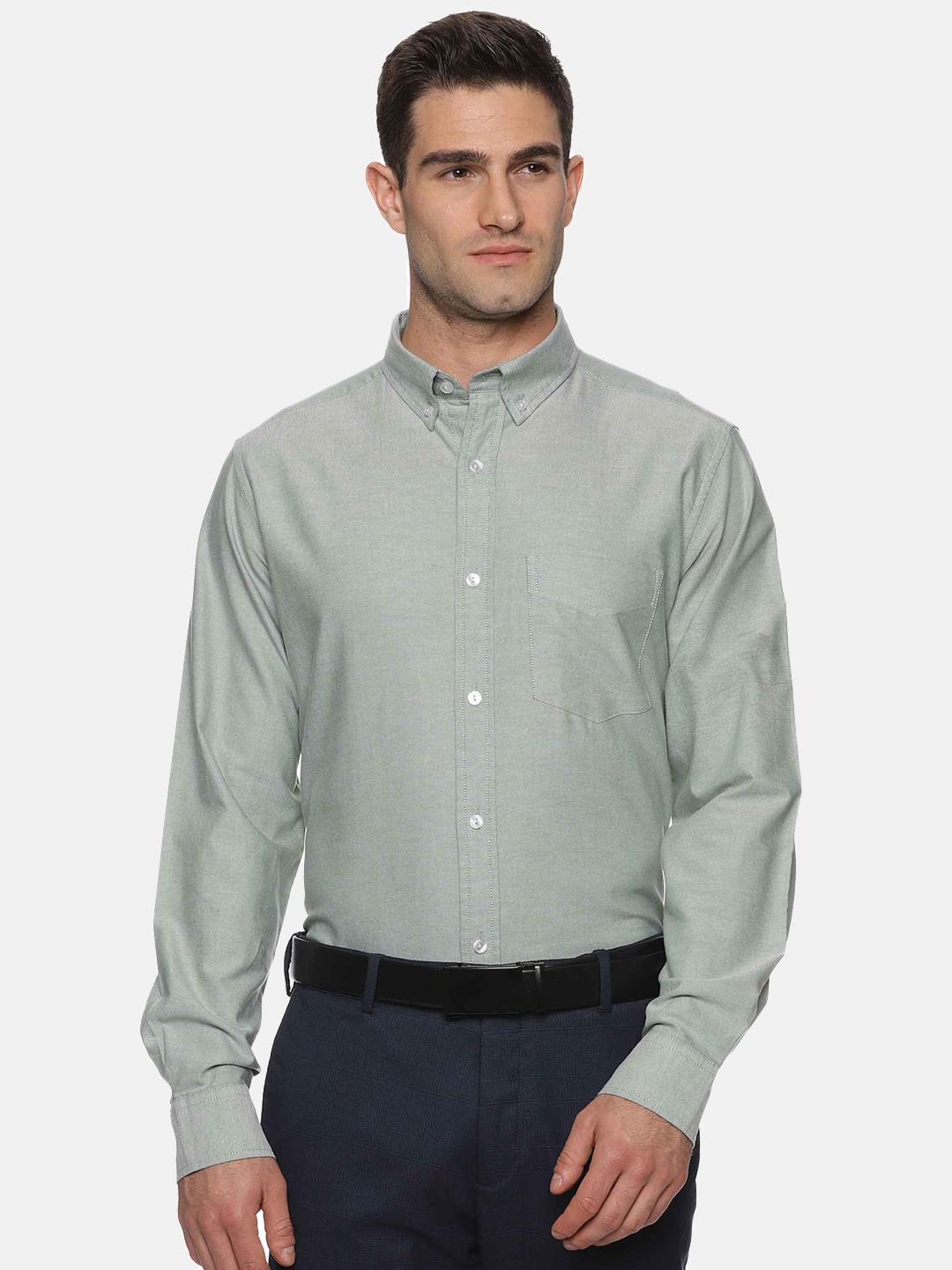 

THE FORMAL CLUB Premium Fit Button-Down Collar Oxford Weave Formal Shirt, Green