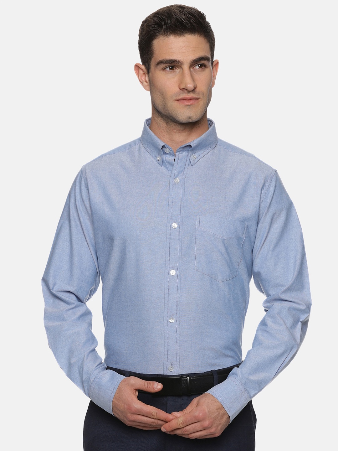 

THE FORMAL CLUB Premium Fit Button-Down Collar Oxford Weave Formal Shirt, Blue