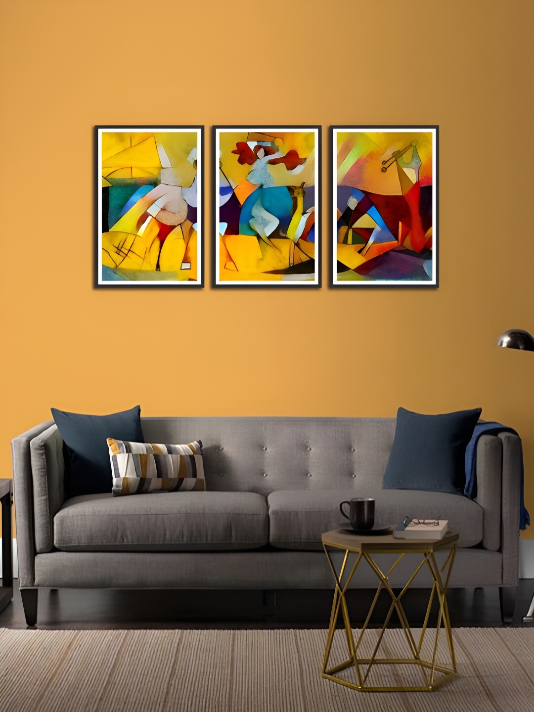 

MITHILA Handicrafts Yellow & Blue 3 Pieces MDF Wall Art