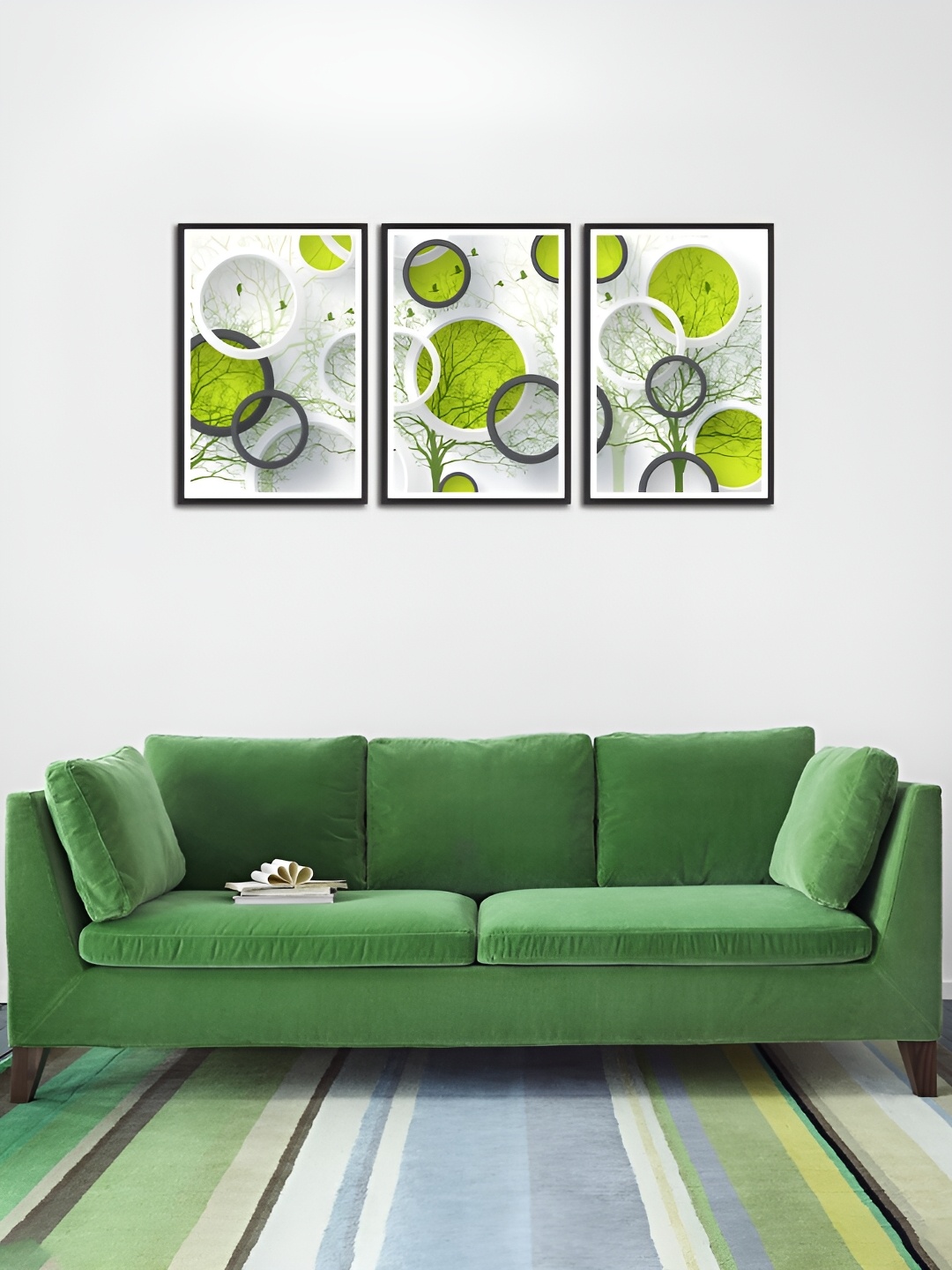 

MITHILA Handicrafts White & Green 3 Pieces MDF Wall Art