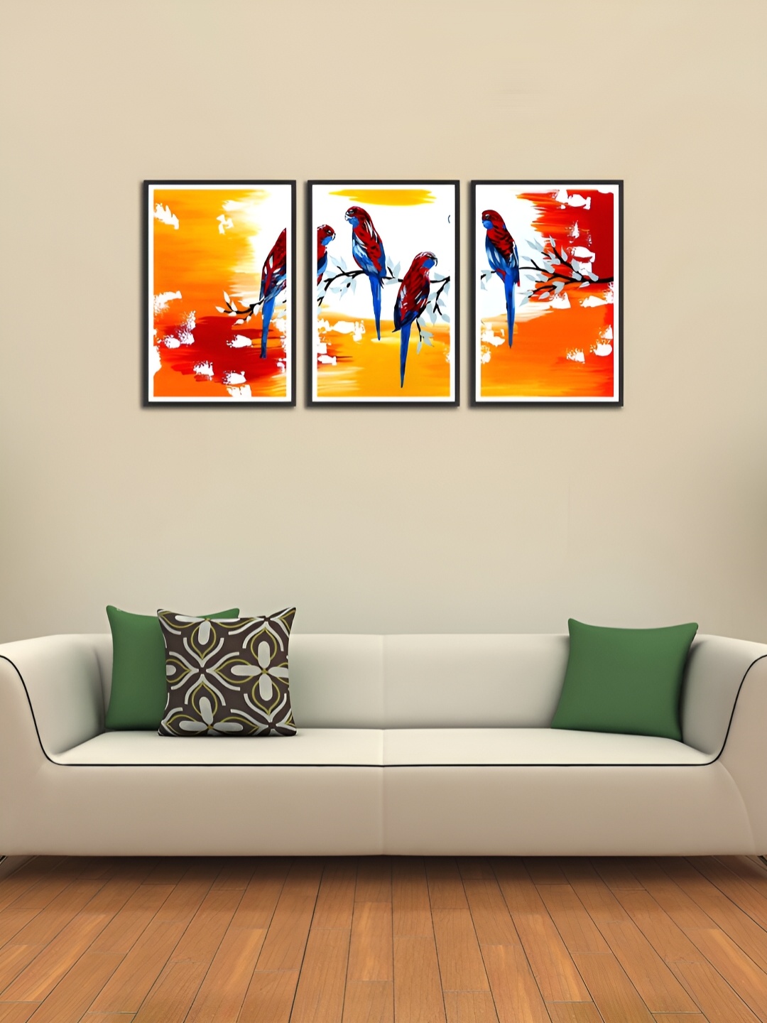 

MITHILA Handicrafts White & Orange 3 Pieces MDF Wall Art