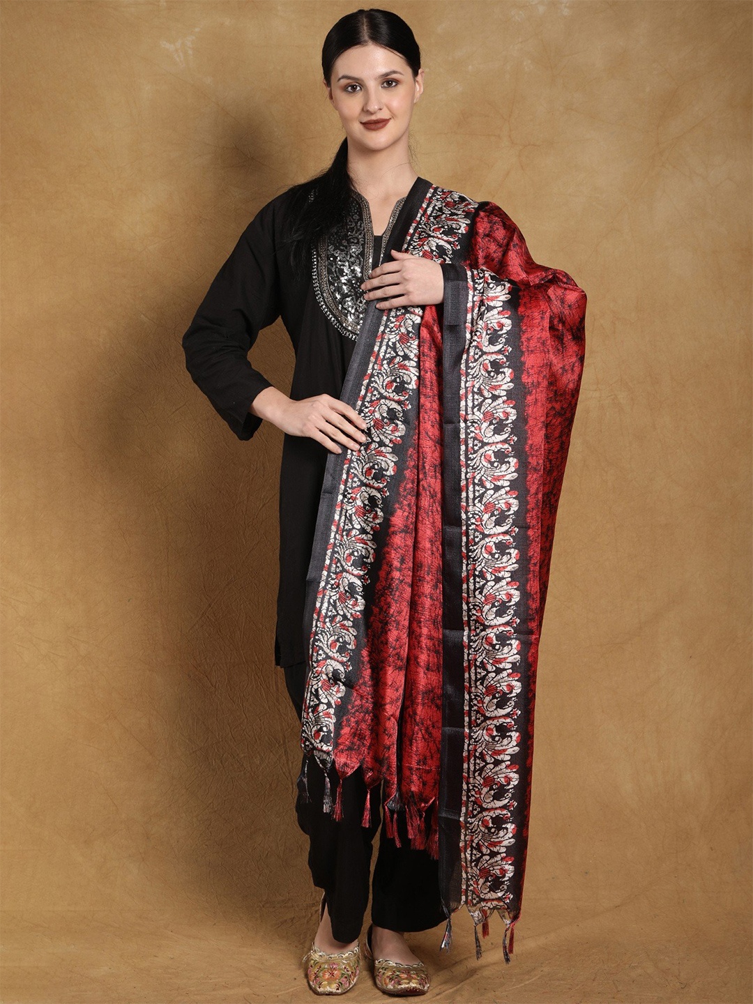 Exotic India Batik Printed Dupatta, Red