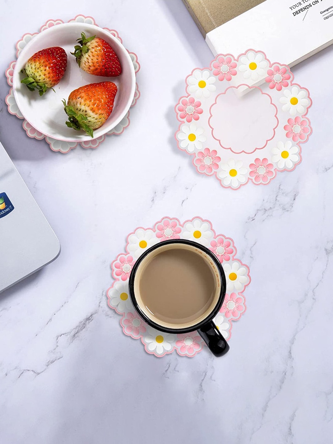 

P-Plus International Pink Printed 6 Pieces Silicone Coasters