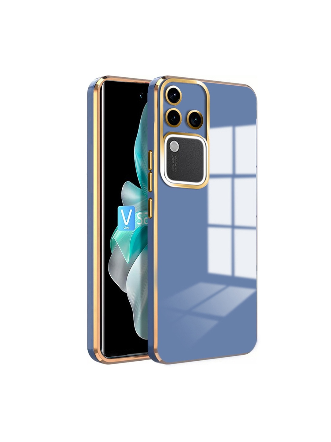 

Karwan Luxury 6D Chrome Vivo V30 Pro Mobile Back Case, Blue