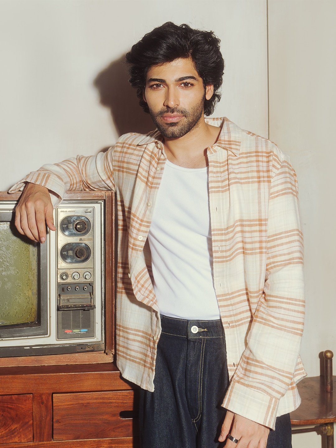 

FREAKINS Tartan Checked Casual Shirt, Beige