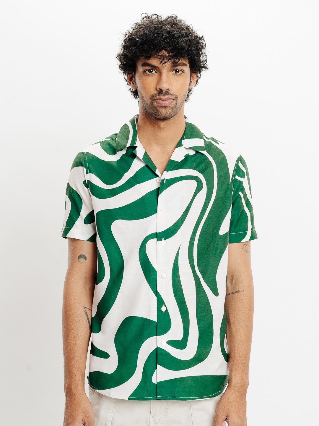 

FREAKINS Abstract Printed Casual Shirt, Green
