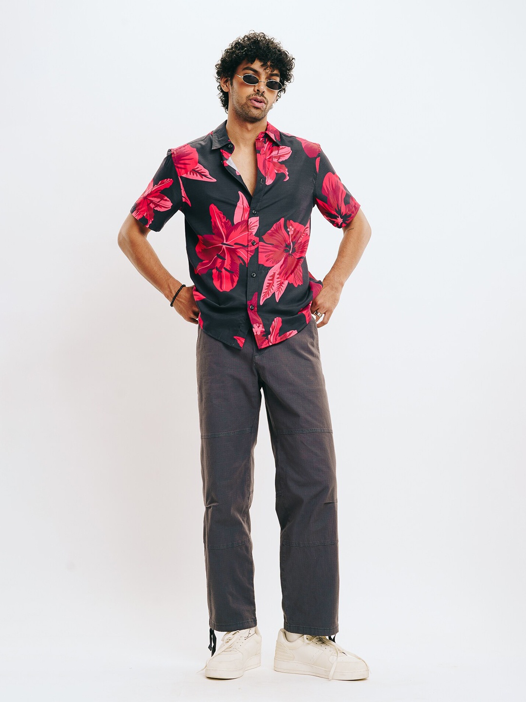 

FREAKINS Floral Cotton Printed Casual Shirt, Black