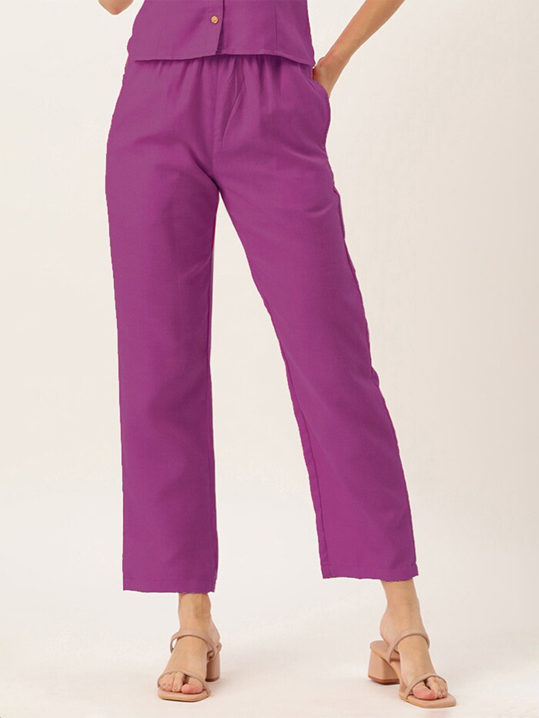 

Molcha Women Elasticated pure Cotton Straight Palazzos, Pink
