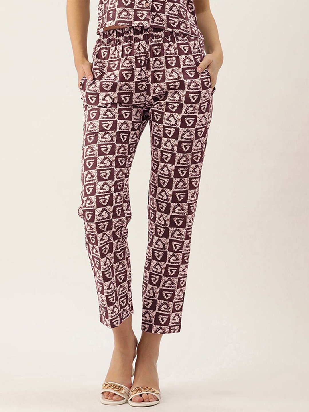 

Molcha Women Abstract Printed Elasticated Pure Cotton Palazzos, Brown