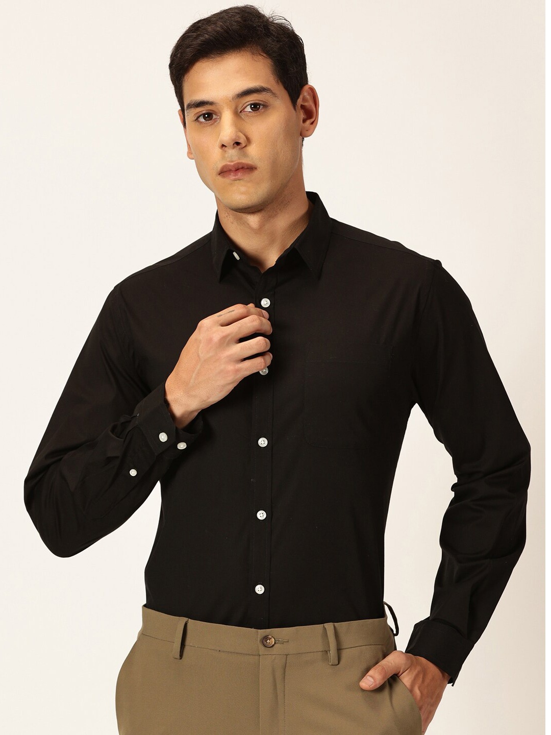 

Thomas Scott Classic Slim Fit Long Sleeves Spread Collar Cotton Opaque Formal Shirt, Black