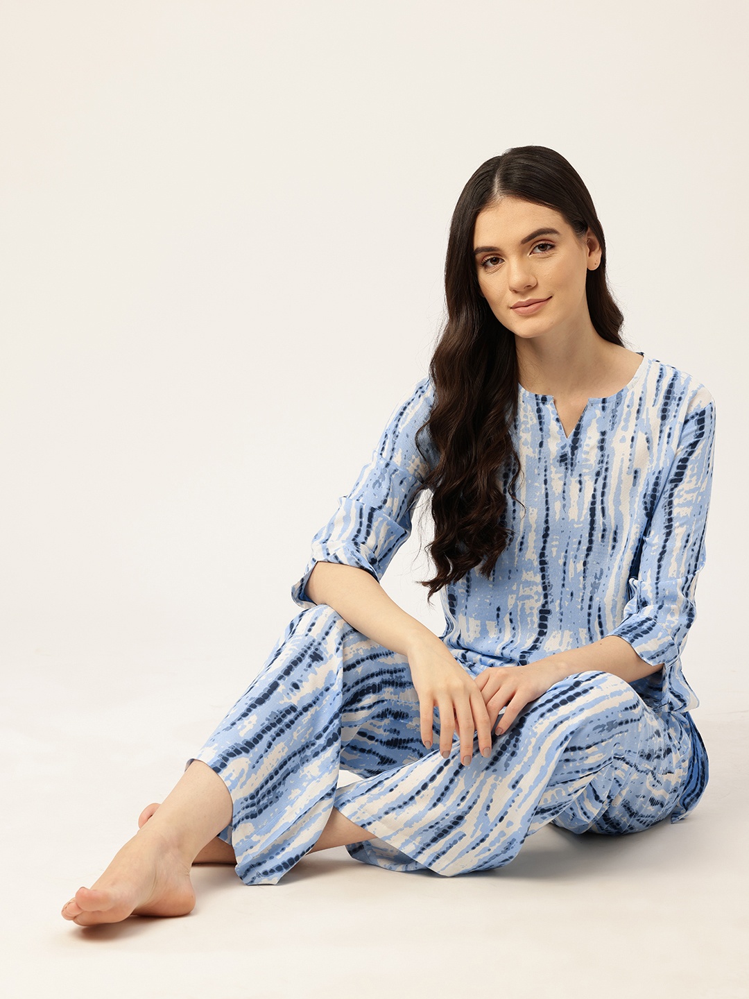 

ETC Women Tie & Dye Printed Night suit, Blue