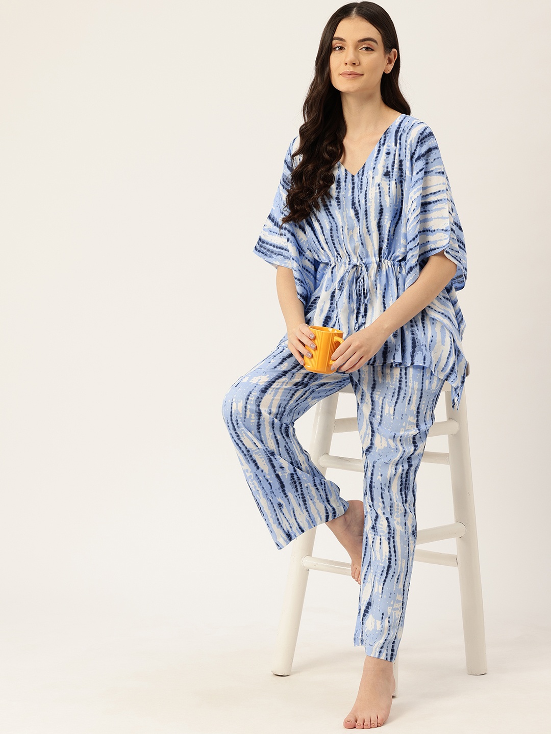 

ETC Women Tie & Dye Printed Night suit, Blue