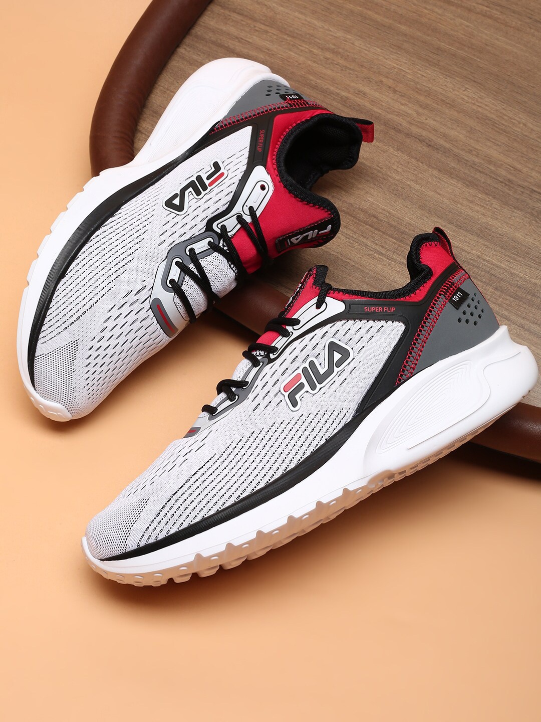 

FILA Men Textured Lace-Up Running Shoes, White