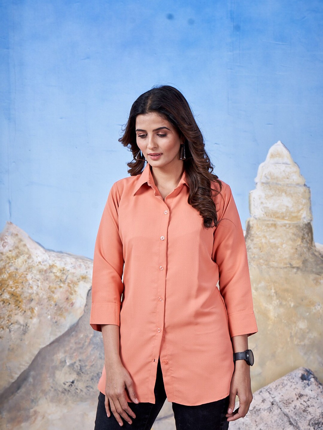 

Civamee Spread Collar Cotton Casual Shirt, Orange
