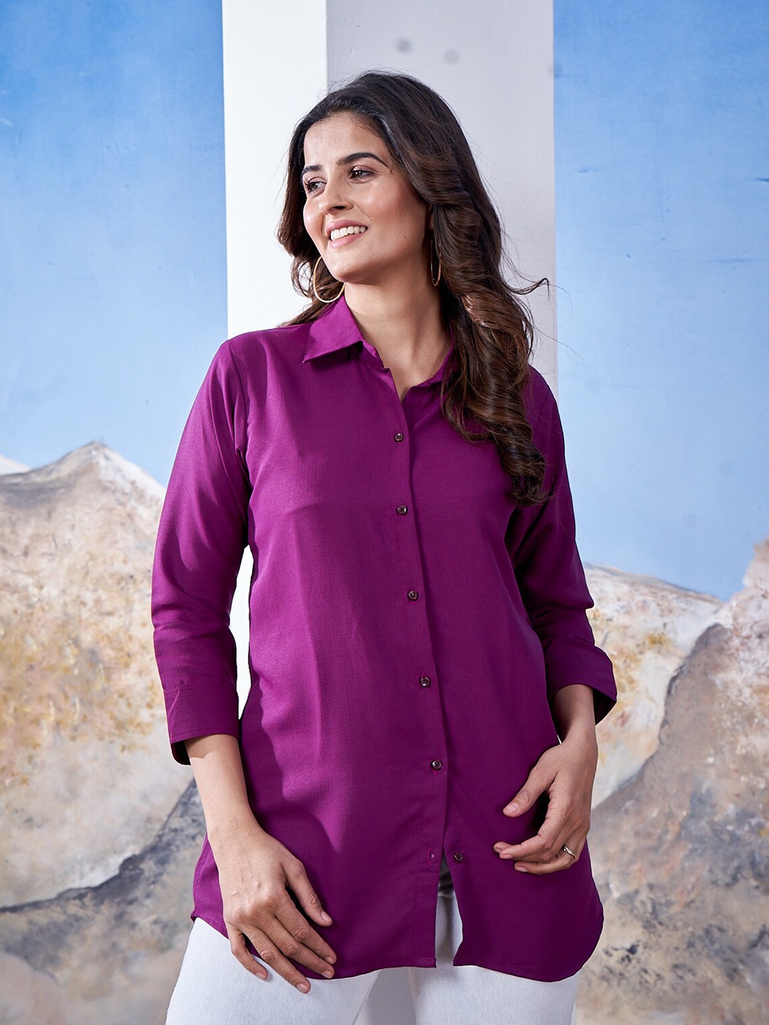 

Civamee Spread Collar Cotton Casual Shirt, Purple