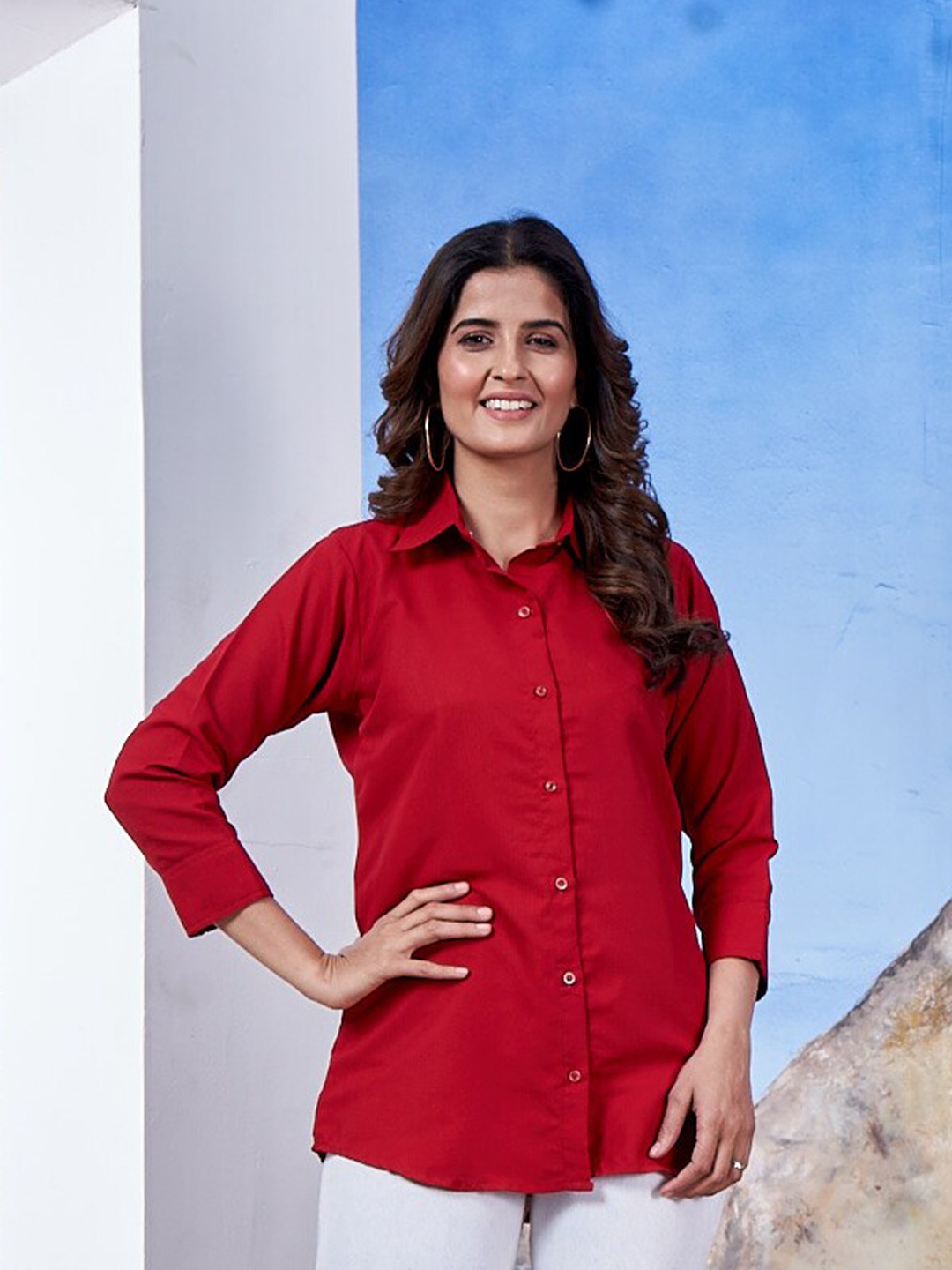 

Civamee Spread Collar Cotton Casual Shirt, Red