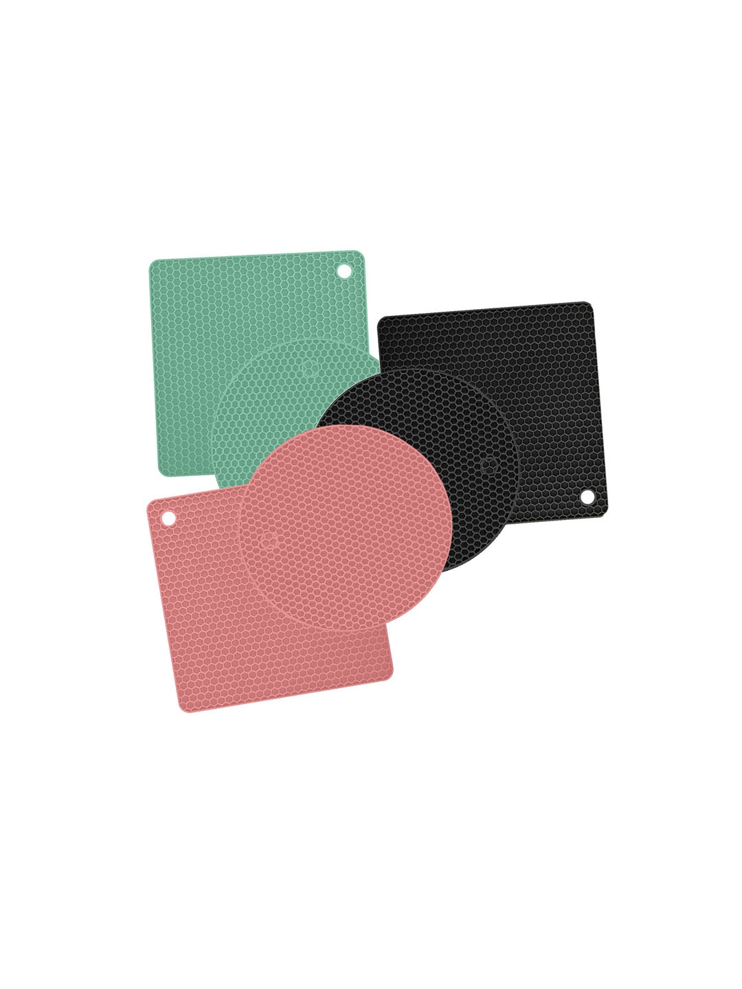 

P-Plus International Brown & Green 6 Pieces Silicone Coasters, Black