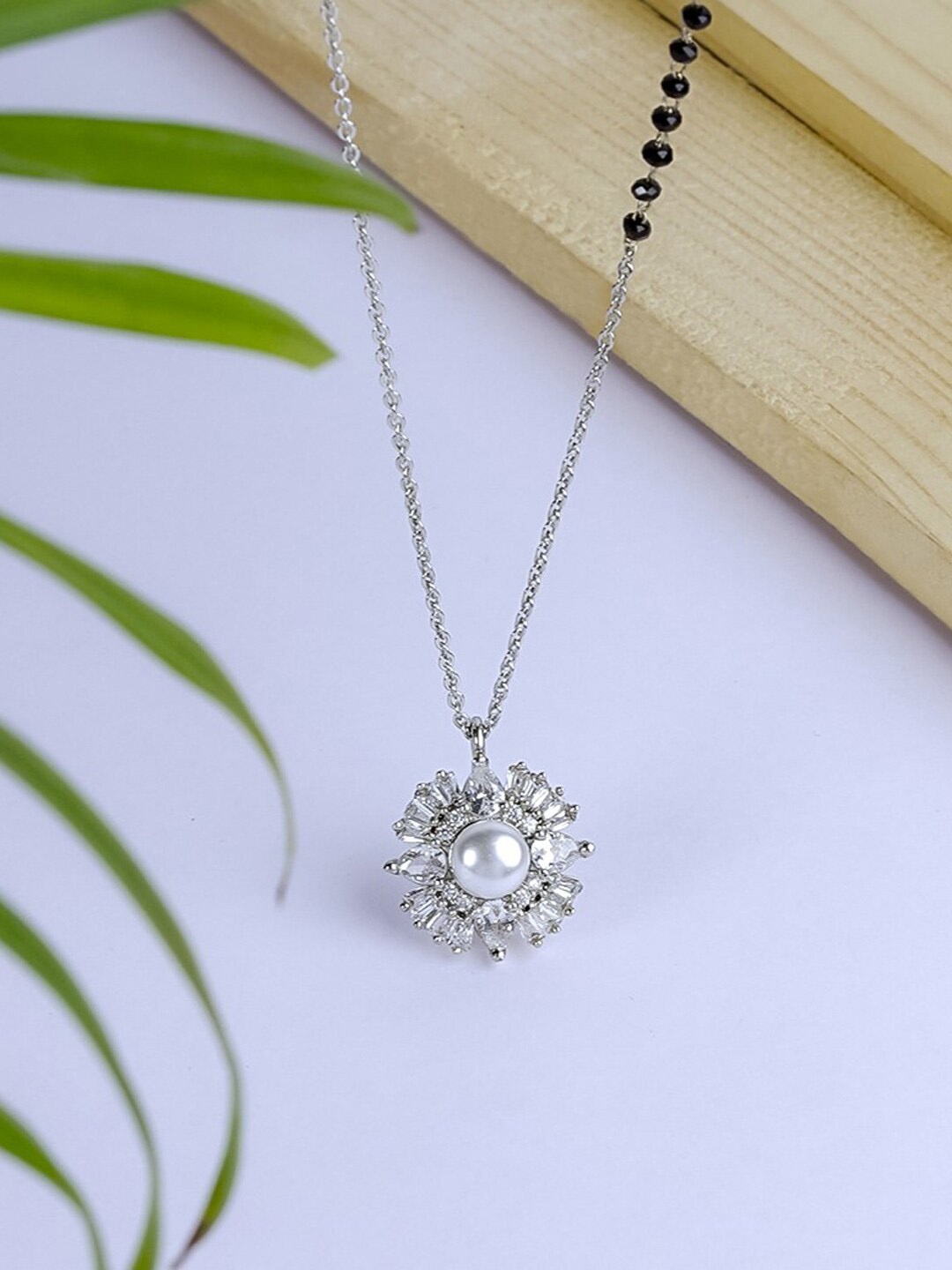 

SWASHAA Silver-Plated Stones and Beads Mangalsutra