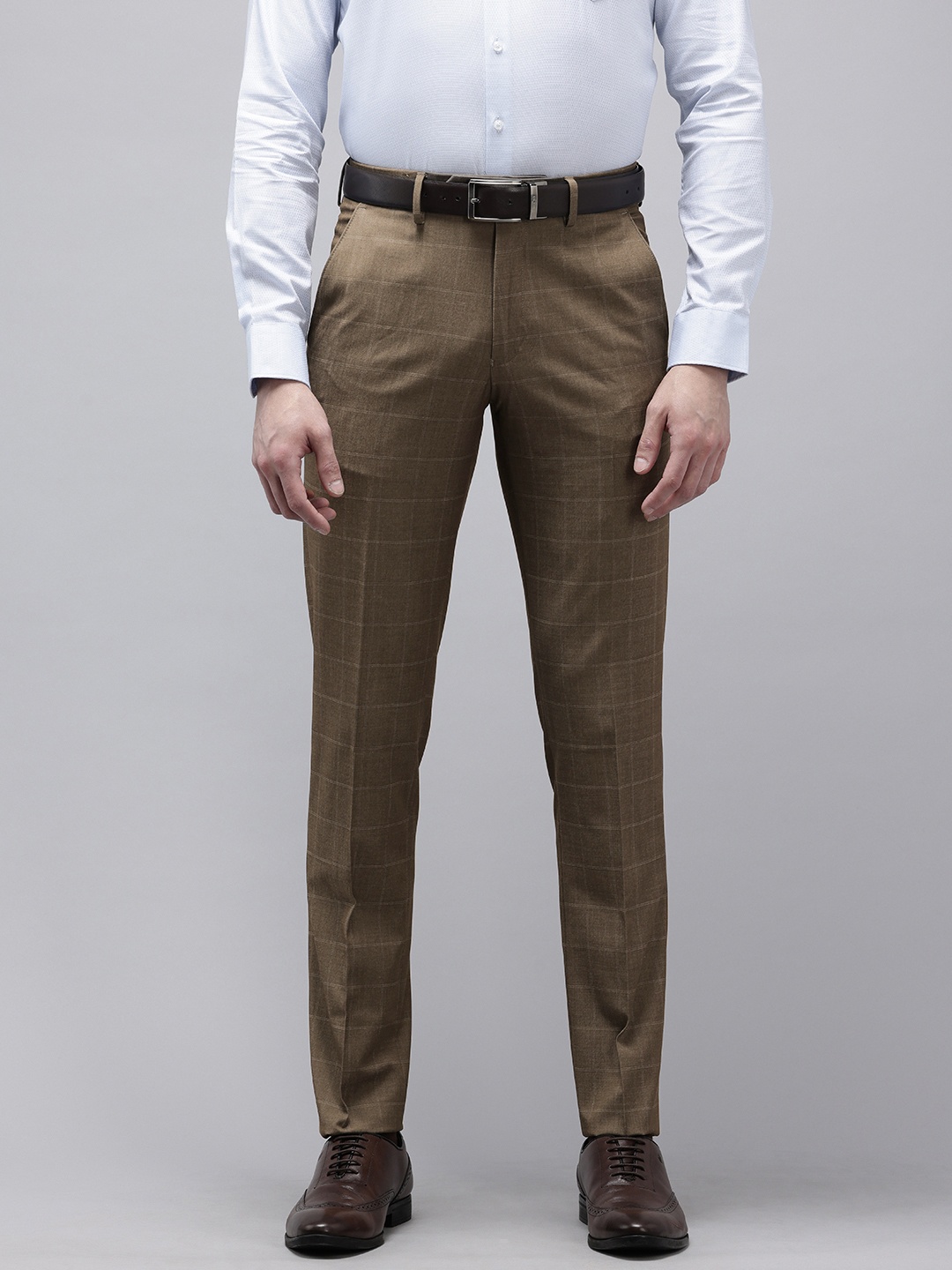 

Van Heusen Men Checked Slim Fit Trousers, Khaki