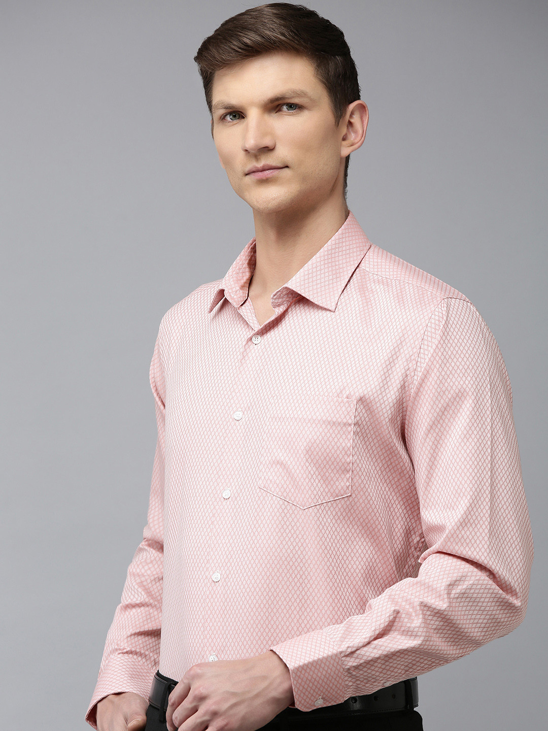 

Van Heusen Self Design Custom Fit Opaque Pure Cotton Formal Shirt, Pink