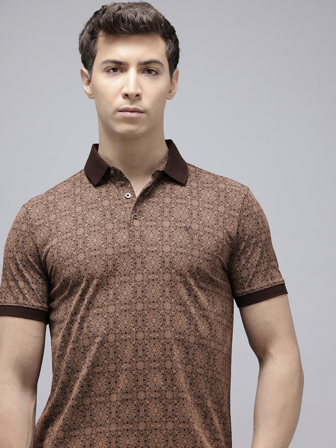 

Van Heusen Ethnic Motifs Printed Ethnic Pure Cotton T-shirt, Brown